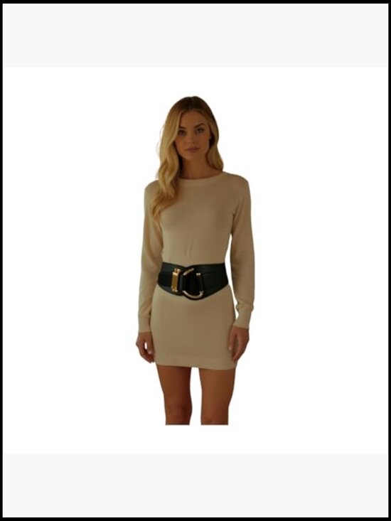 Wide Faux Leather Belt with Gold Metal Hook Buckle - Adjustable XS-XL main image 7